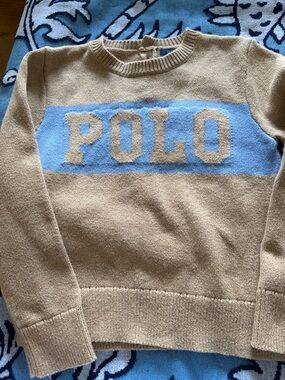 Polo by Ralph Lauren Tan Crewneck Sweater with Sky Blue Panel